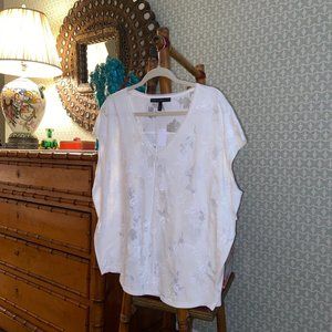 White House Black Market White Shirt With Floral Design